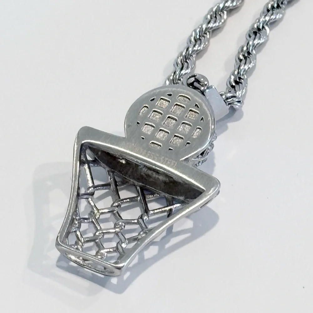 Steeltime SWISH Silver-Tone Basketball Pendant Necklace